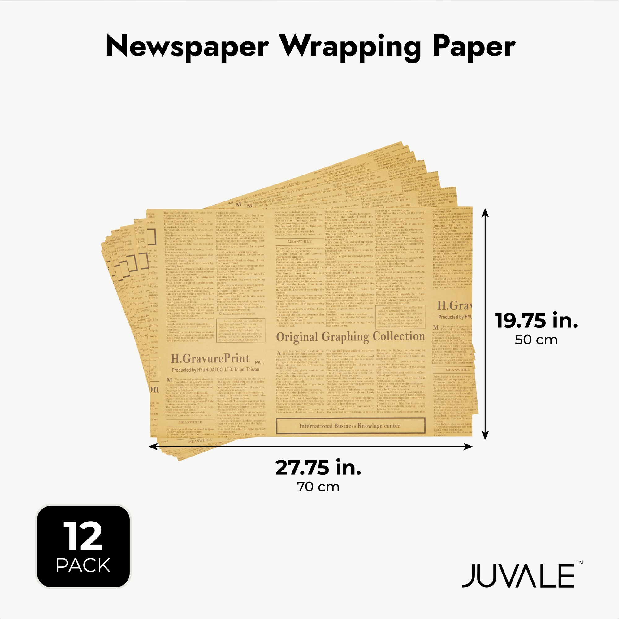 Juvale 12-Pack Newspaper Wrapping Paper, Kraft Paper Sheets (27.75 x 19.75 in) - Brown